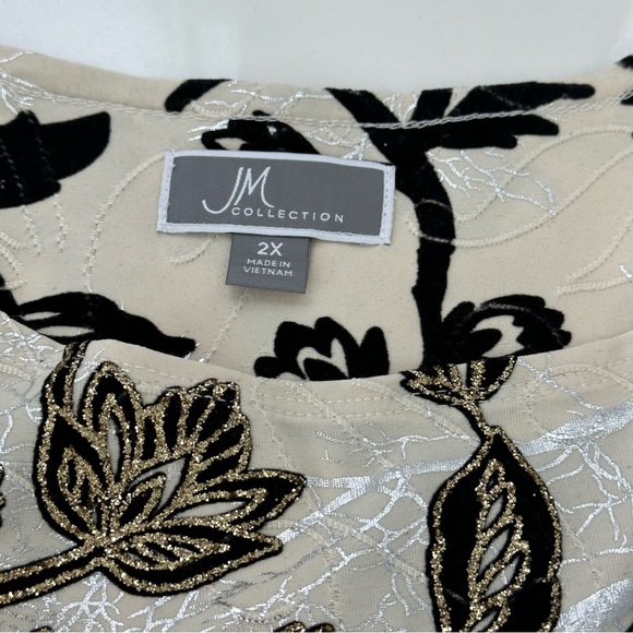 JM COLLECTION dress blouse Elegant black cream shimmer party top BEAUTIFUL 2X - Picture 9 of 13